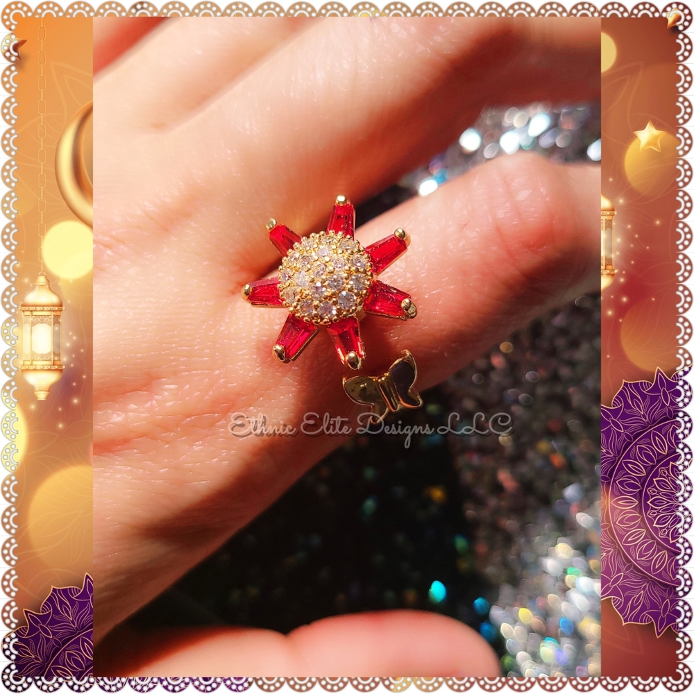 New Gold Tone spinning fidget rings -Anti tarnish-clear-champaigne-Red-m…